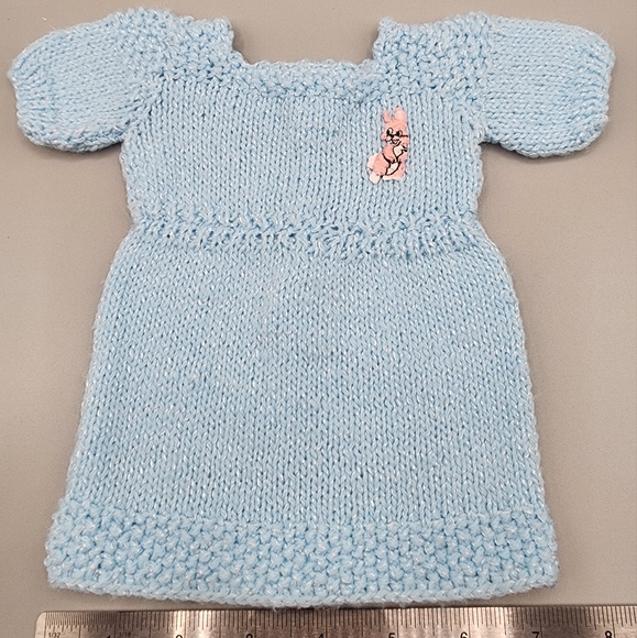 Vintage‎ Handmade Crochet Blue Baby Doll Dress with Pink Bunny Patch. - Picture 3 of 5